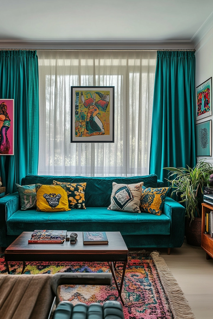 teal living room curtain ideas 77