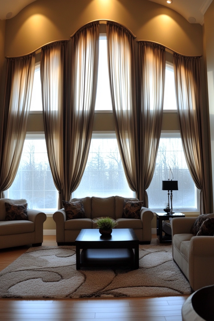 triple window curtain ideas living room 10