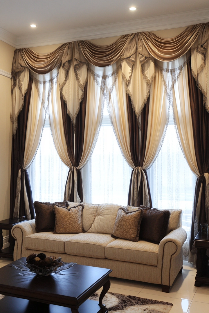 triple window curtain ideas living room 11