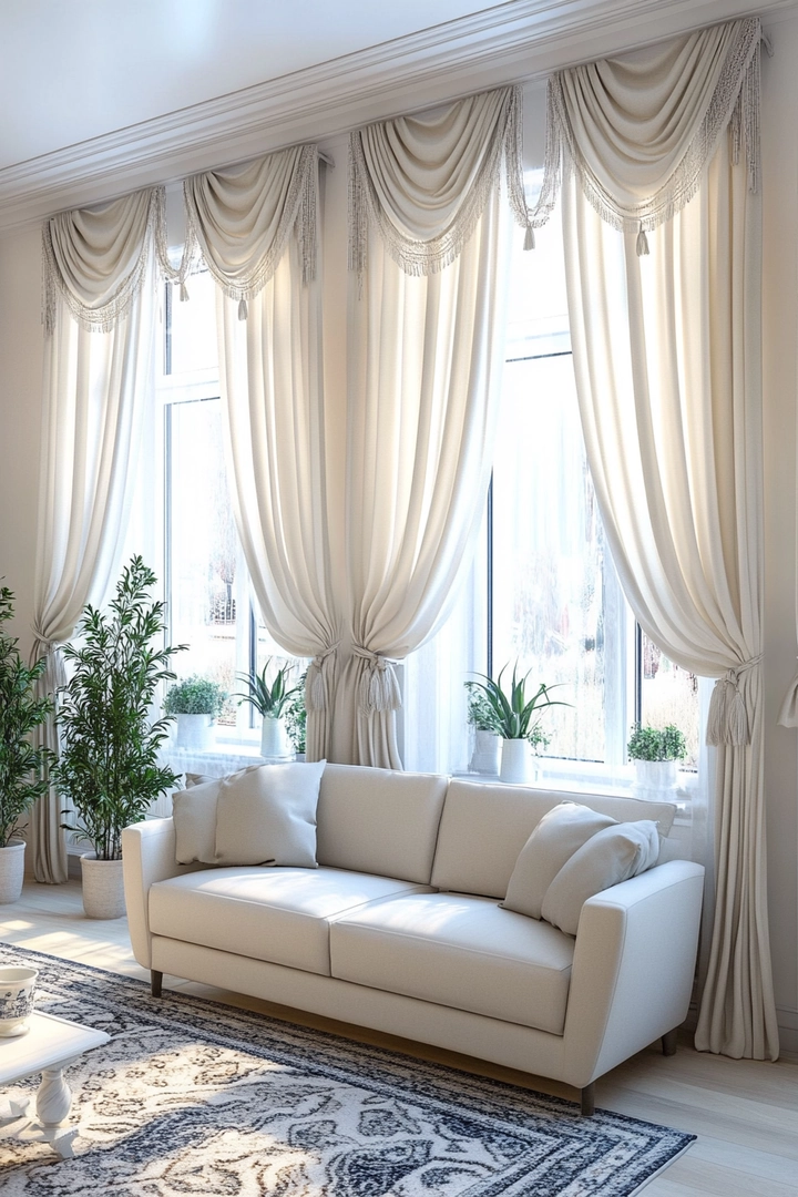 triple window curtain ideas living room 21