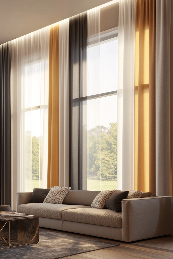 triple window curtain ideas living room 35