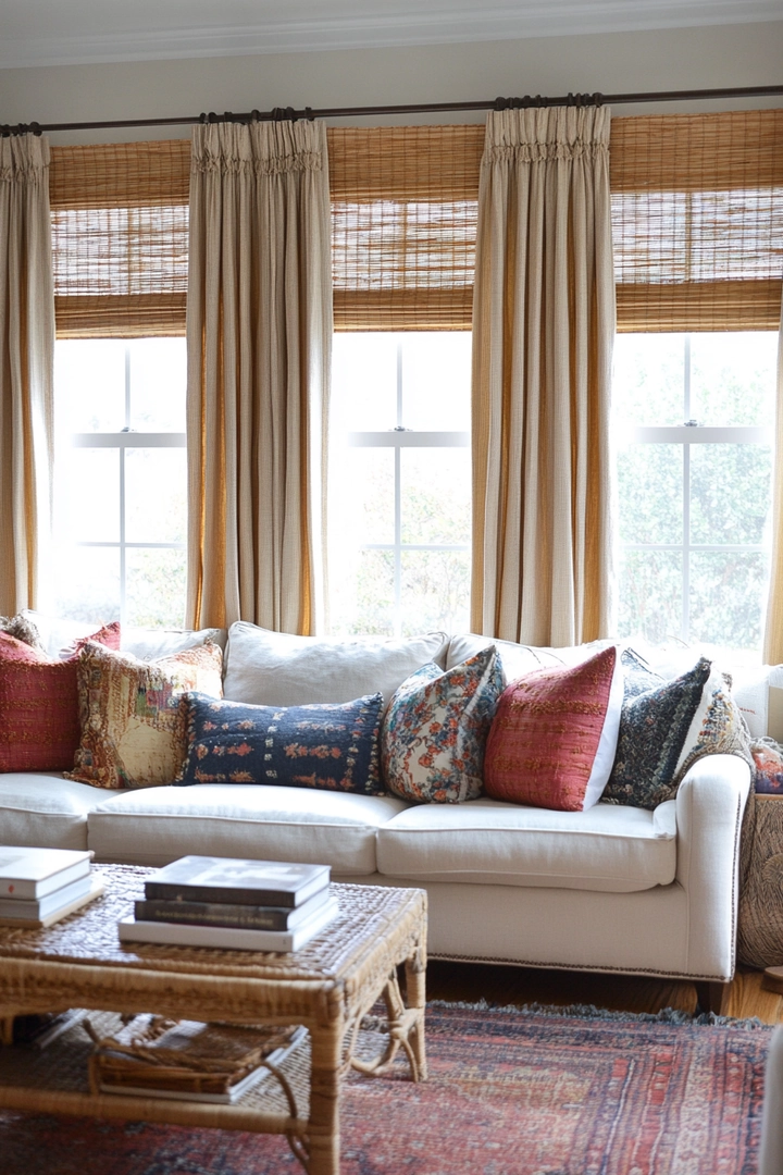 triple window curtain ideas living room 44