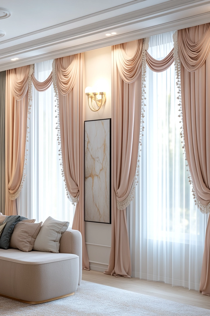 triple window curtain ideas living room 51