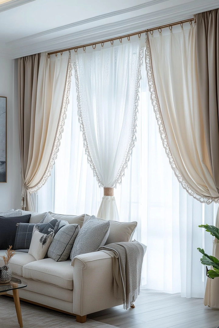 triple window curtain ideas living room 52