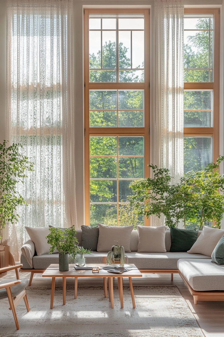 triple window curtain ideas living room 53