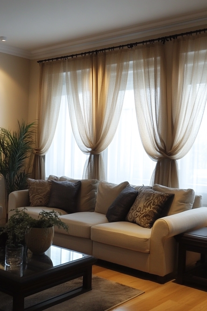 triple window curtain ideas living room 71