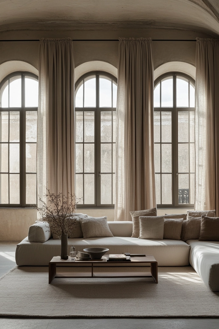 triple window curtain ideas living room 76