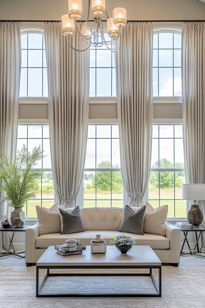 triple window curtain ideas living room 78