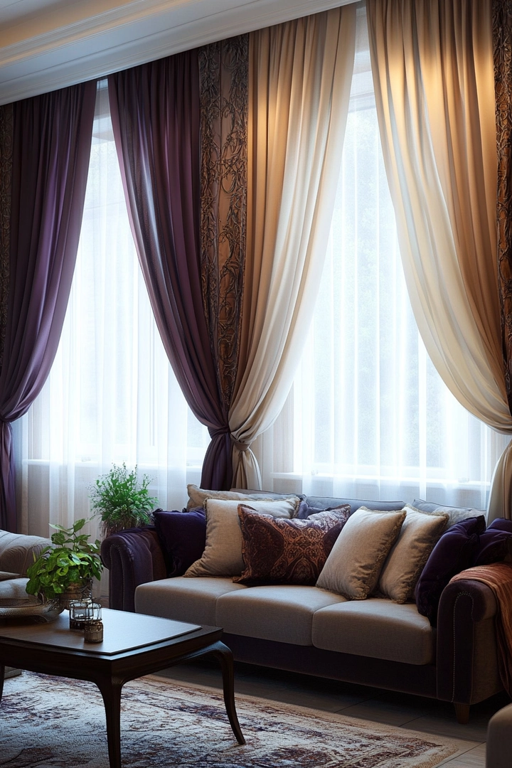 triple window curtain ideas living room 9